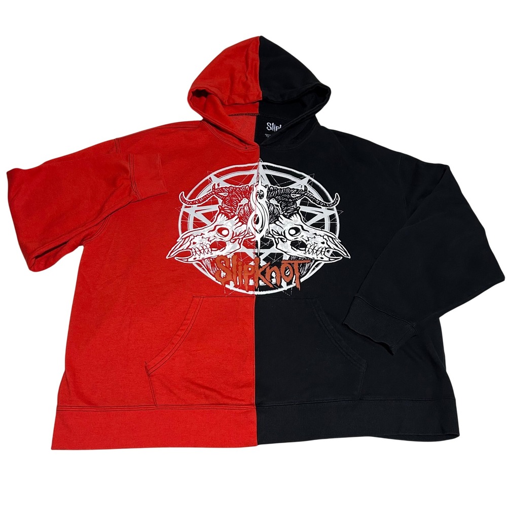 Slipknot Hoodie Mens XXL Red Black Split Goat Skull Pentagram Hot Topic Rare